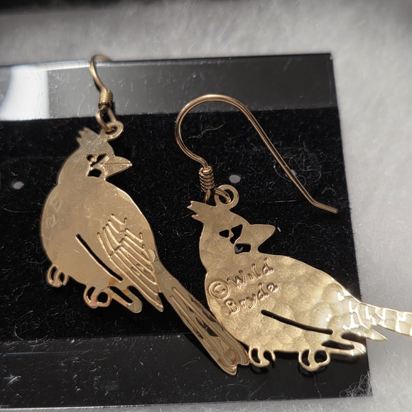 Wild Bryde 24k Plated Cardinal Red Bird Earrings Nature Hippie Boho - Picture 3 of 5